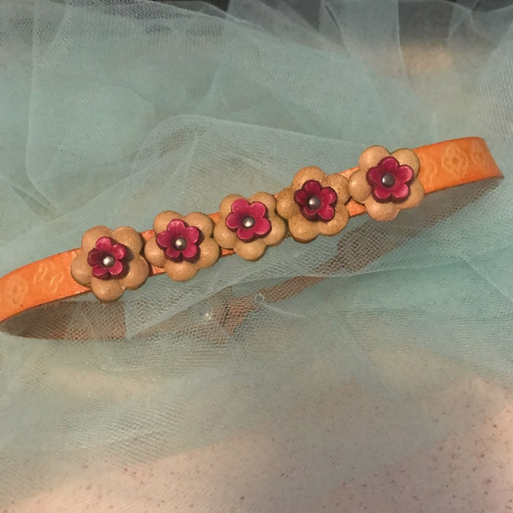 Artist Made Leather Choker with Pink Flowers.